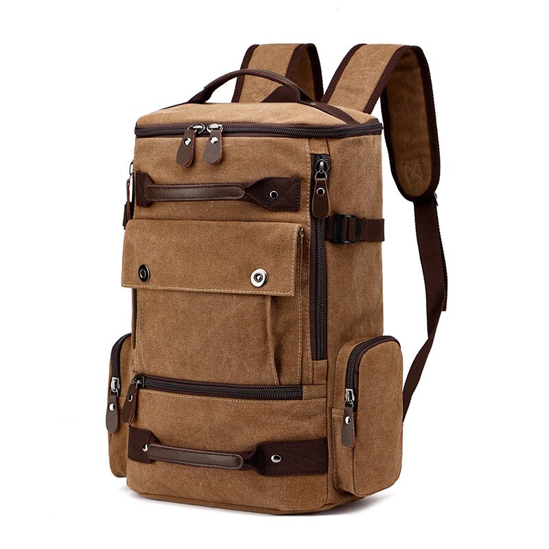 Mochila de lona Vintage para hombre, mochila de viaje multiusos de gran capacidad para ordenador portátil, mochila escolar de: Brown