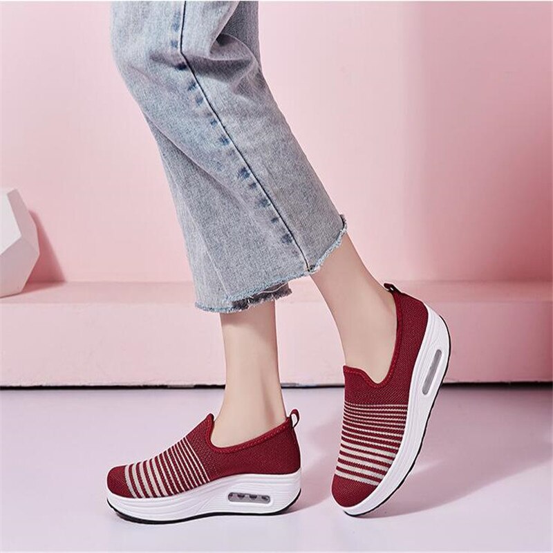 Summer Toning Shoes For Women Fitness Walking Shoes Slip on Slimming Jogging Sneakers 4.5 cm Wedge Platform Swing Shoes