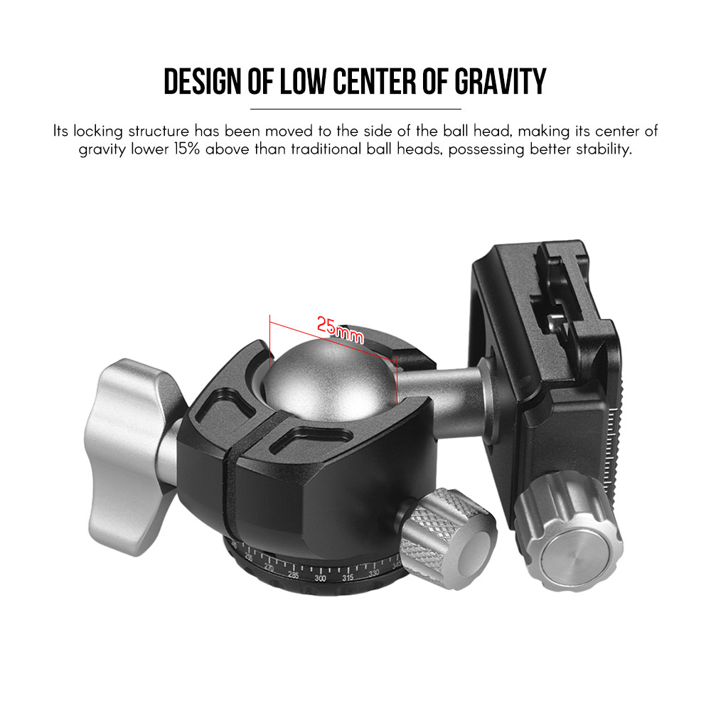 in Lega di Alluminio Andoer D-25C Cnc mini Testa Del Treppiede Ballhead Doppio tacca Testa a Sfera per canone Nikon Sony Dslr Ildc Fotocamere treppiede