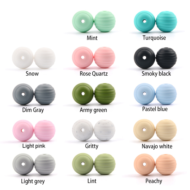 LOFCA – perles de dentition en Silicone pour bébé, 20 pièces, en spirale, rondes de alimentaire, 15mm, DIY, perles filetées sans BPA, anneaux de dentition pour bébé: BLEU CIEL