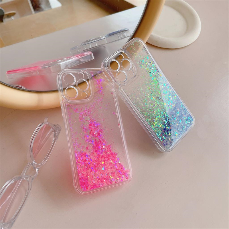 Glow Dark Luminous Liquid Sand Glitter Phone Case for iPhone 14 15 Pro Max 16 13 12 14Pro Luxury Brilliant Quicksand Cover Hood