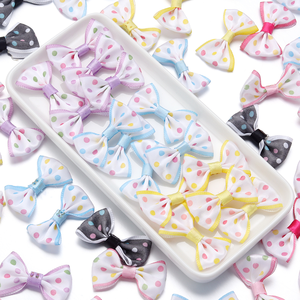 Lazos de cinta de poliéster con puntos ondulados, lazos coloridos para manualidades de costura, a mano, accesorios para el cabello, 2,7x3,7 cm, 30 unidades por lote