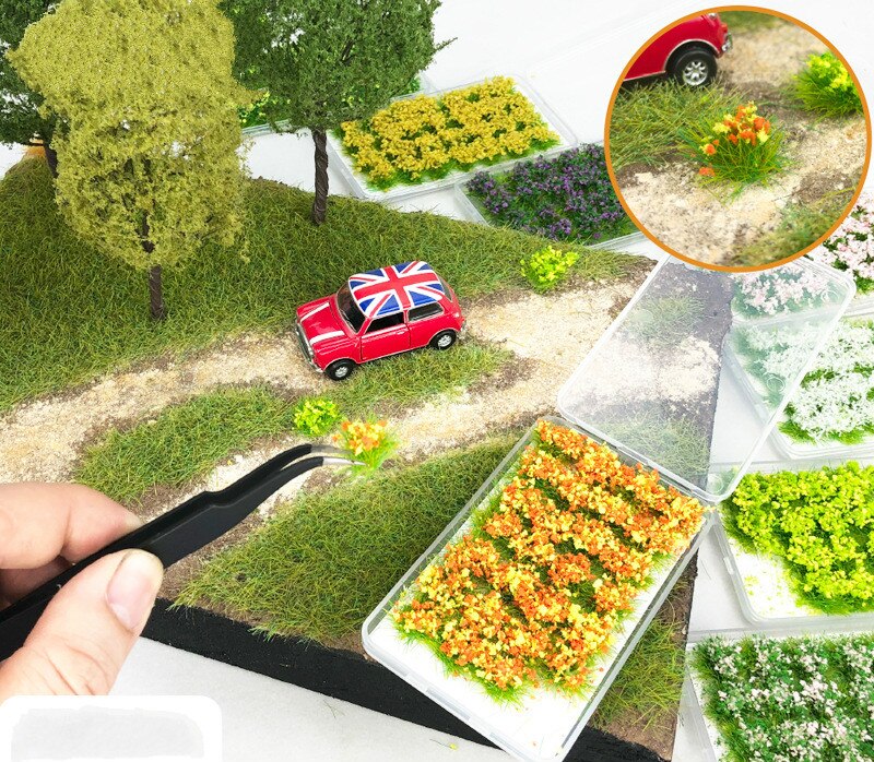 28PCS/BOX 1/35 1/48 1/72 1/87 Scale 10cm Tall Flower Cluster Yard Sence Play