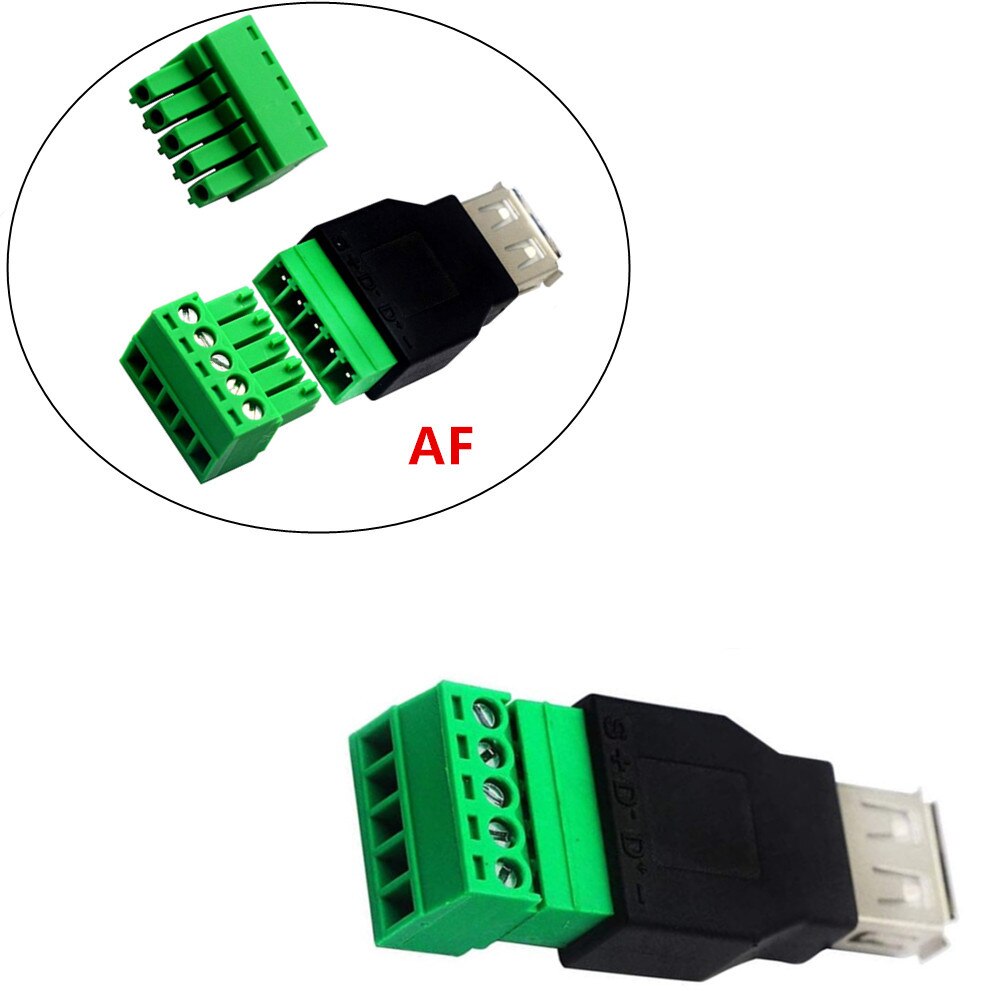 Conector USB 2,0 A de bloque de terminales de tornillo hembra y macho, conector USB 2,0 A terminales de tornillo hembra de 5 pines, Adaptador tipo Plug-in: Blanco