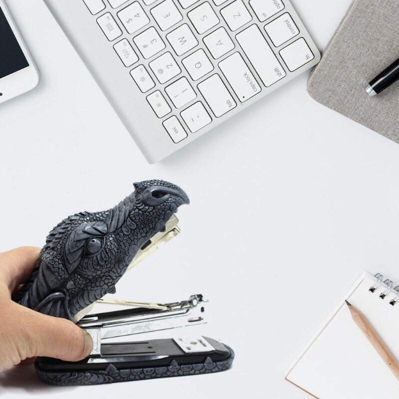 K1KF Dragon Head Stapler Desktop Mini Stapler Office Desktop Accessory Home Decoration Stapler Artificial Stone Resin Statue