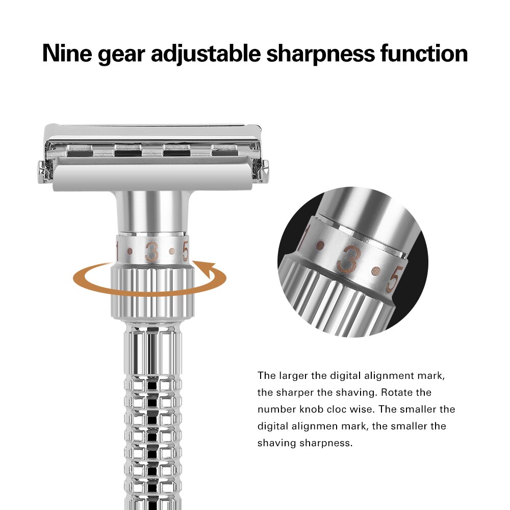 Maquinilla de afeitar de doble filo ajustable para hombre, afeitadora clásica Manual de Metal y aleación de Zinc
