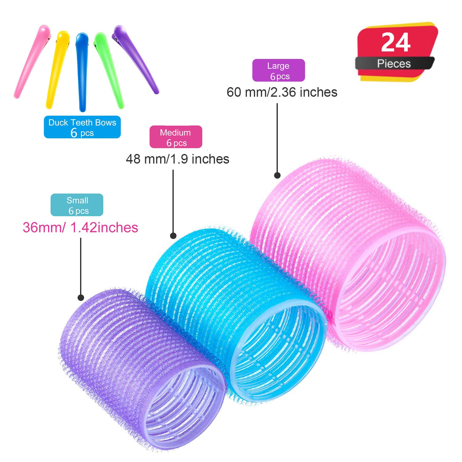Jumbo Hair Rollers Hair Curlers 24/36/48 Pcs 3 Sizes Large Self Grip Hair Curlers for Long Hair, Big Hair Rollers for Long Hair: 24pcs40 48 60cm