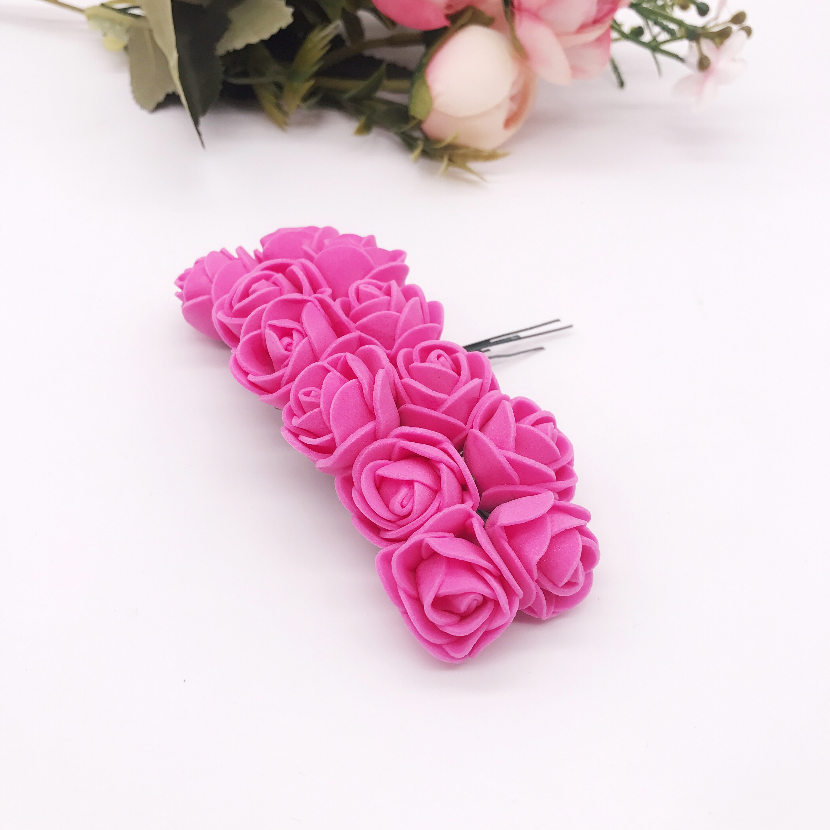 144 stykker billige kunstige blomster mini skum bamse med roser buket vase til boligindretning bryllup dekorativ blomsterkrans
