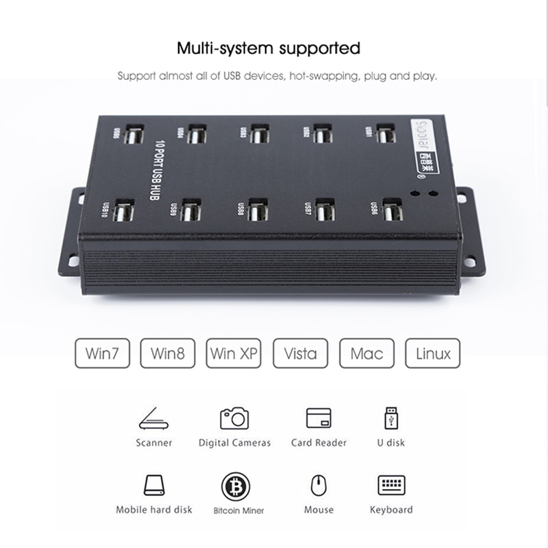 Sipolar 10- poorts industriële usb-hub bitcoin miner usb cryptocurrency miner met 12 5a stroomadapter synchroniseert gegevensoverdracht a -300