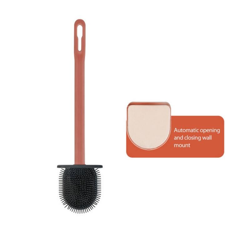 Silikon WC Wc Pinsel Flach Kopf flexibel Weiche Borsten Pinsel Mit Schnell Trocknend Halfter einstellen Reinigung Pinsel Für WC Zubehör: Rosa mit Halter