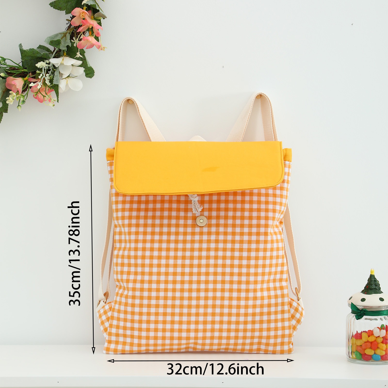 Plaid Backpack For Girls Drawstring Students Canvas Travel Schoolbag Laptop Bookbag