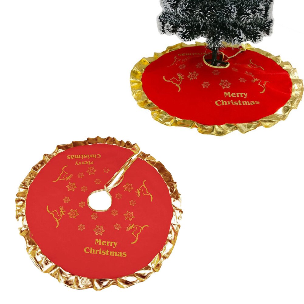 90CM Christmas Tree Skirt Felt Print Bear Xmas Tree Base Decoration Apron Wrap