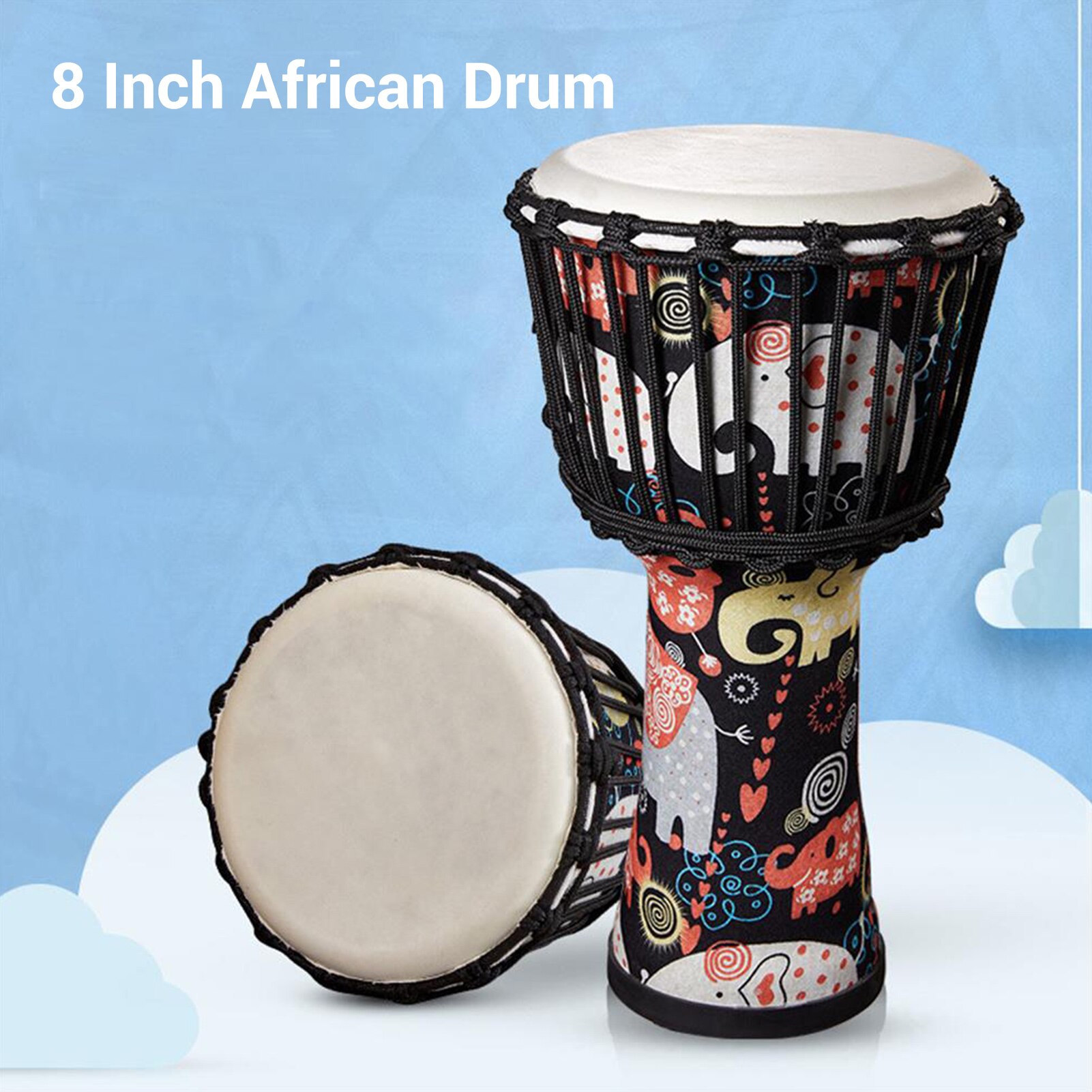 8 Inch Portable African Drum Djembe Hand Drum with Colorful Art Patterns Percussion Musical Instrument