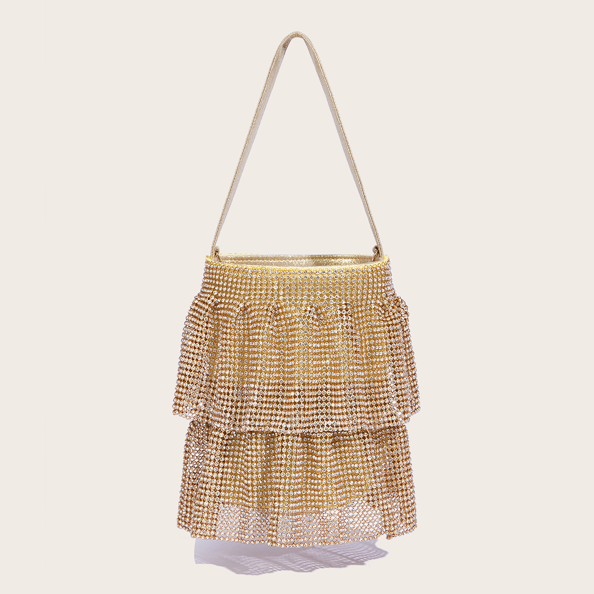 Luxe Avondtas Sprankelende Strass Party Tas Voor Dames Modieuze Gouden Handtas Met Trekkoord Schoudertas: Goud