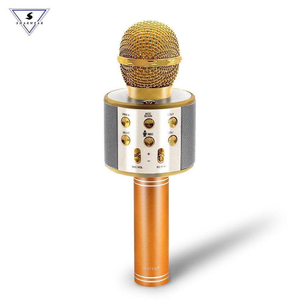 100% Originele Wster WS-858 Draadloze Karaoke Microfoon 5 Magic Stemmen Wisselaar Bluetooth Zingen Mic Speaker Voor Telefoon Computer: GoldWSTER