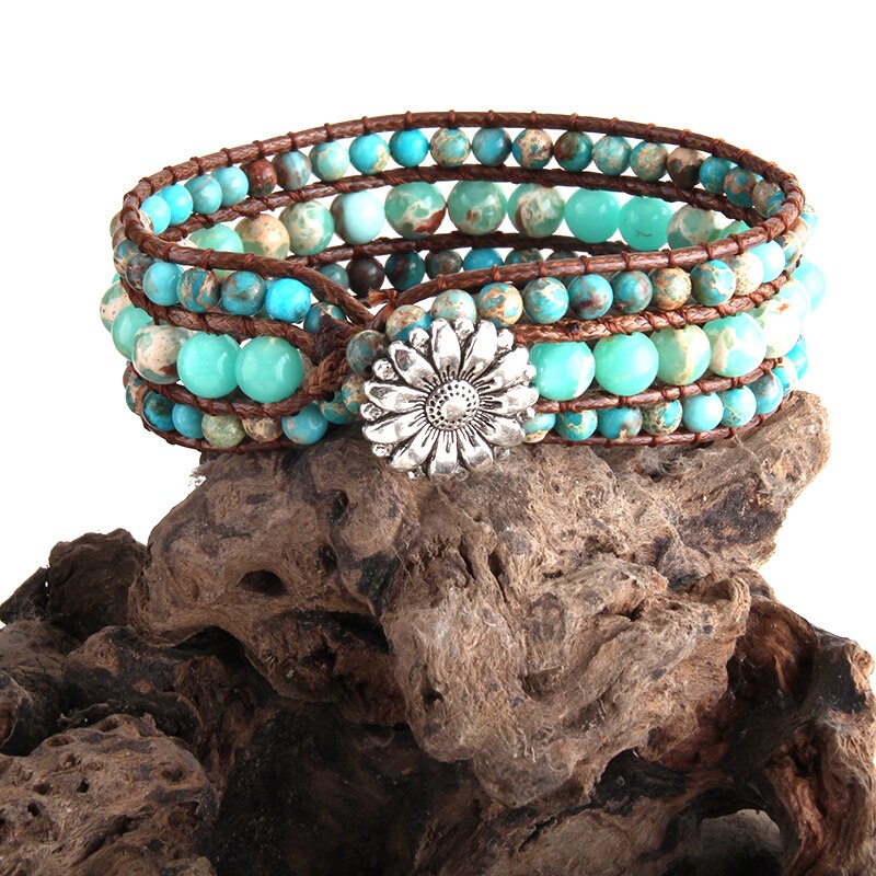 Rh boho armbånd smykker farverige natursten venskab beaded wrap armbånd: Blå