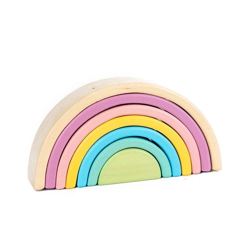 Holz Regenbogen Blöcke Regenbogen Stacker Holz Spielzeug Nesting Puzzle Regenbogen Bausteine Montessori Lernen Pädagogisches Spielzeug: 7pcs macaron