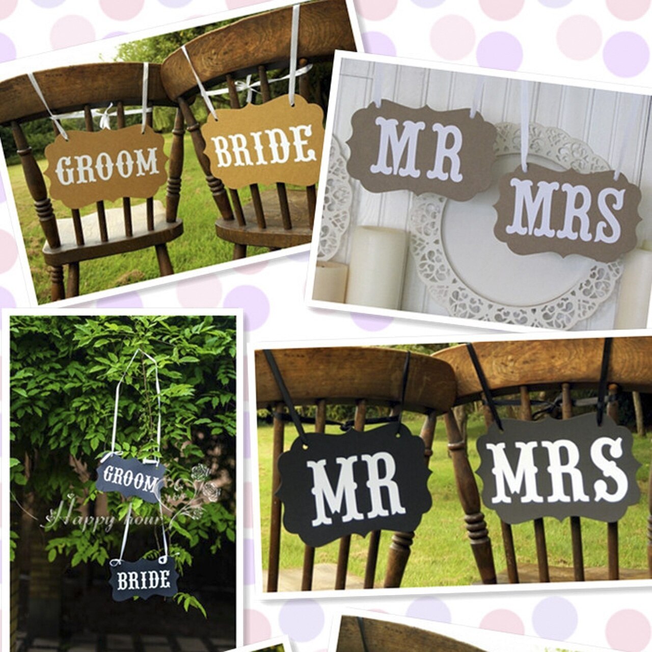 DIY Funny Wedding Decor Props Black Mr Mrs Paper Board+Ribbon Sign Letter Garland Banner Photo Booth decoration Party Favor