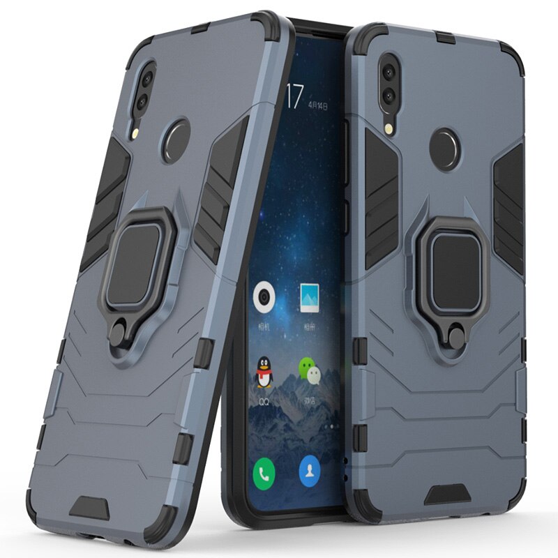 Voor huawei honor 10 lite case Armor Ring Magnetische Auto Hold Shockproof Soft Bumper Telefoon Cover Voor huawei honor 10 lite Case: Blauw