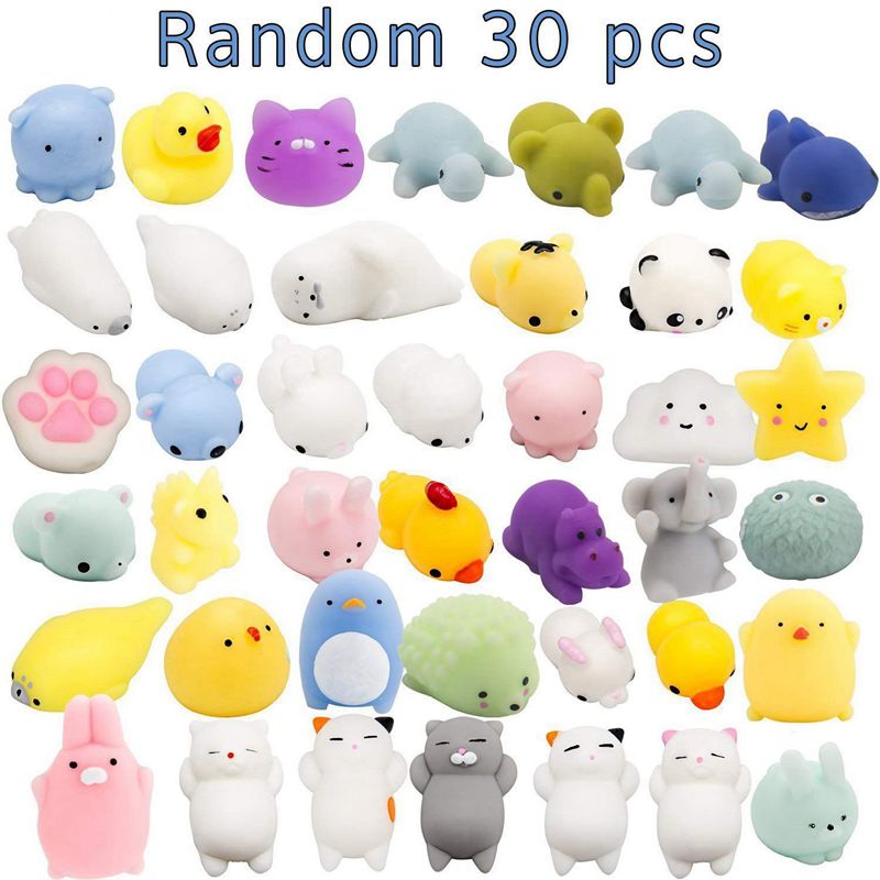 Random 30 Pcs Cute Animal Mochi Squishy, Kawaii Mini Soft Squeeze Toy,Fidget Hand Toy for Kids ,Stress Relief,Decoration,