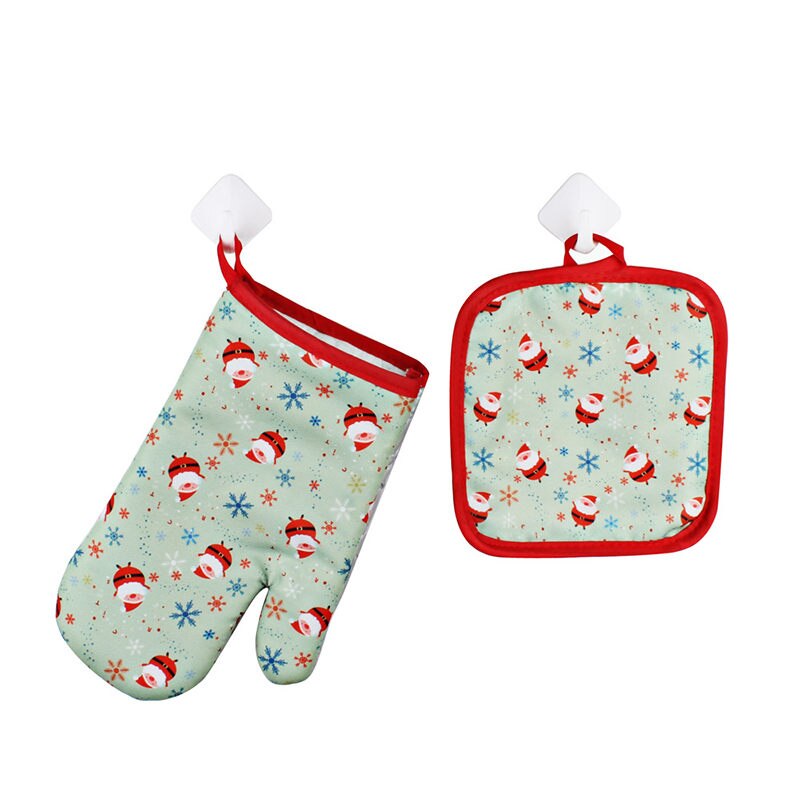 2Pcs/Set Oven Mitts Baking Anti Gloves Non-Slip Cotton Microwave Insulation Mat Christmas Decoration Baking Kitchen Tool: C