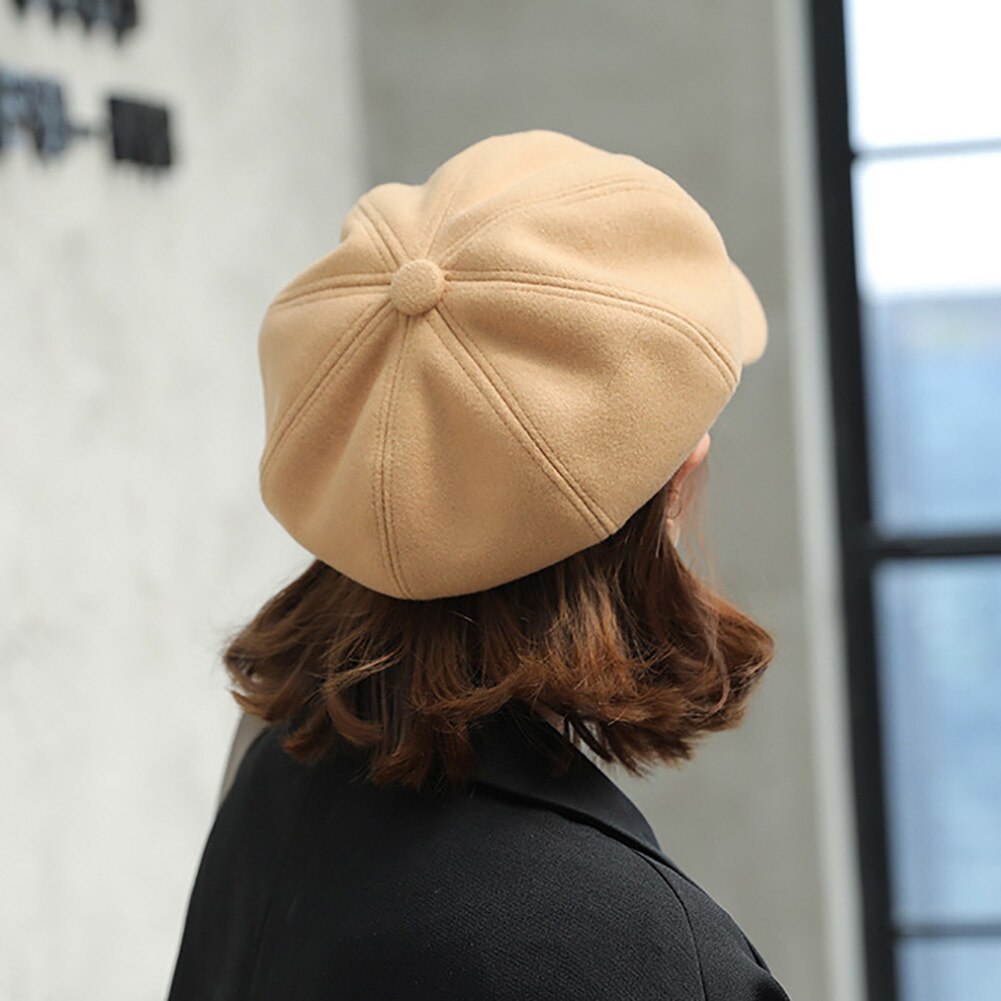 SALES! British Style Felt Solid Color Wide Brim Women Beret Autumn Winter Warm Peaked Cap Hat Artist Easy-matching