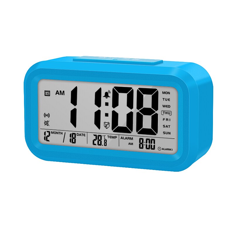 Réveil numérique avec thermomètre et rétro-éclairage, horloge parlant, temps et température: BLUE
