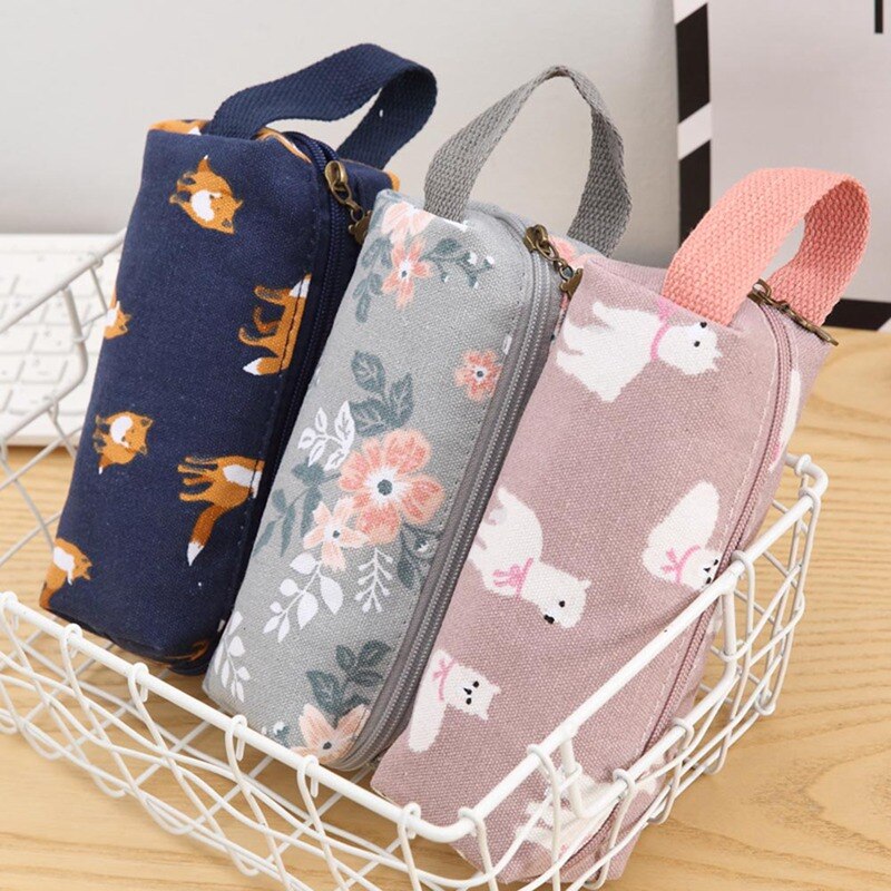 Nieuwigheid wasbeer alpaca vos canvas etui schrijfwaren kinderen grote capaciteit etui jongens meisjes etui schoolbenodigdheden