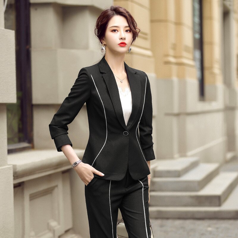 Plus size dame s -4xl business jakkesæt bukser todelt efterår og vinter slim fit dame blazer casual bukser