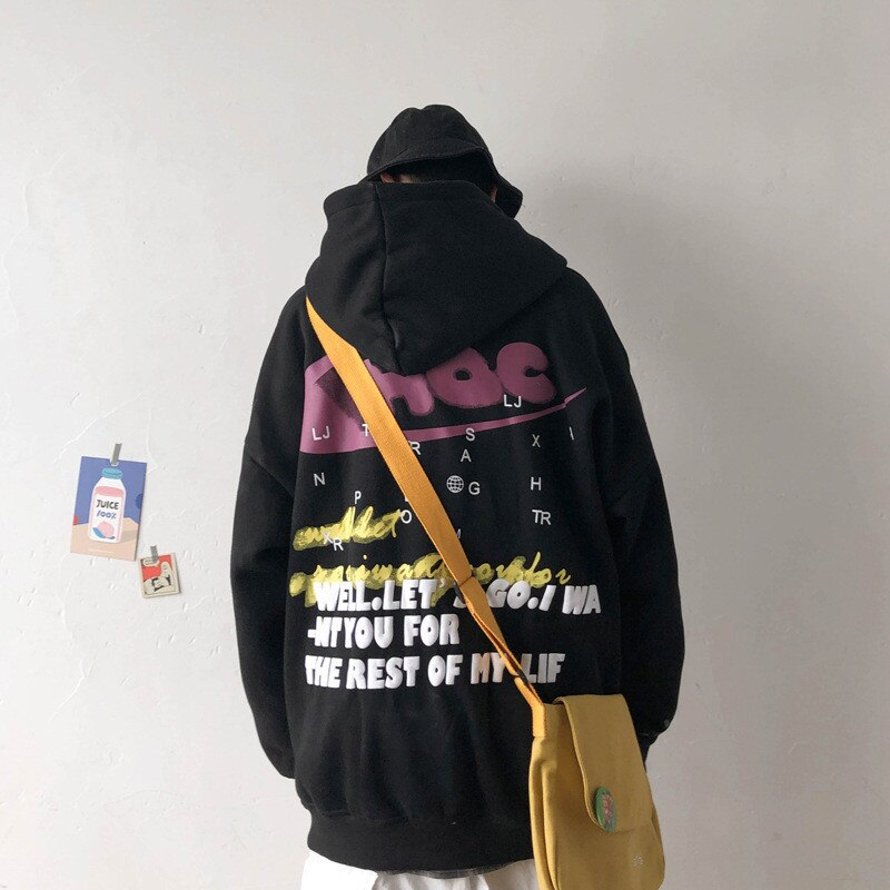 Graffiti Letter Print Plus Velvet Sweatshirt Men Harajuku Fleece Hoodie Hip Hop Stranger Things Womren Hooded Hoodies Teen