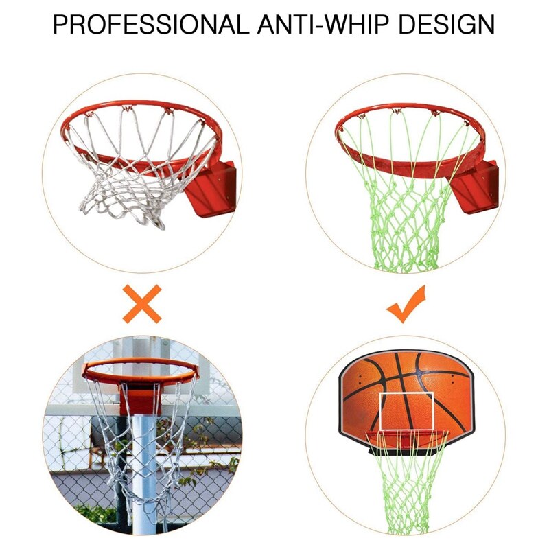 Topglow in the dark basketnät utomhusbasketnät ersättning 12 öglor standardstorlek natt för idrottsskola