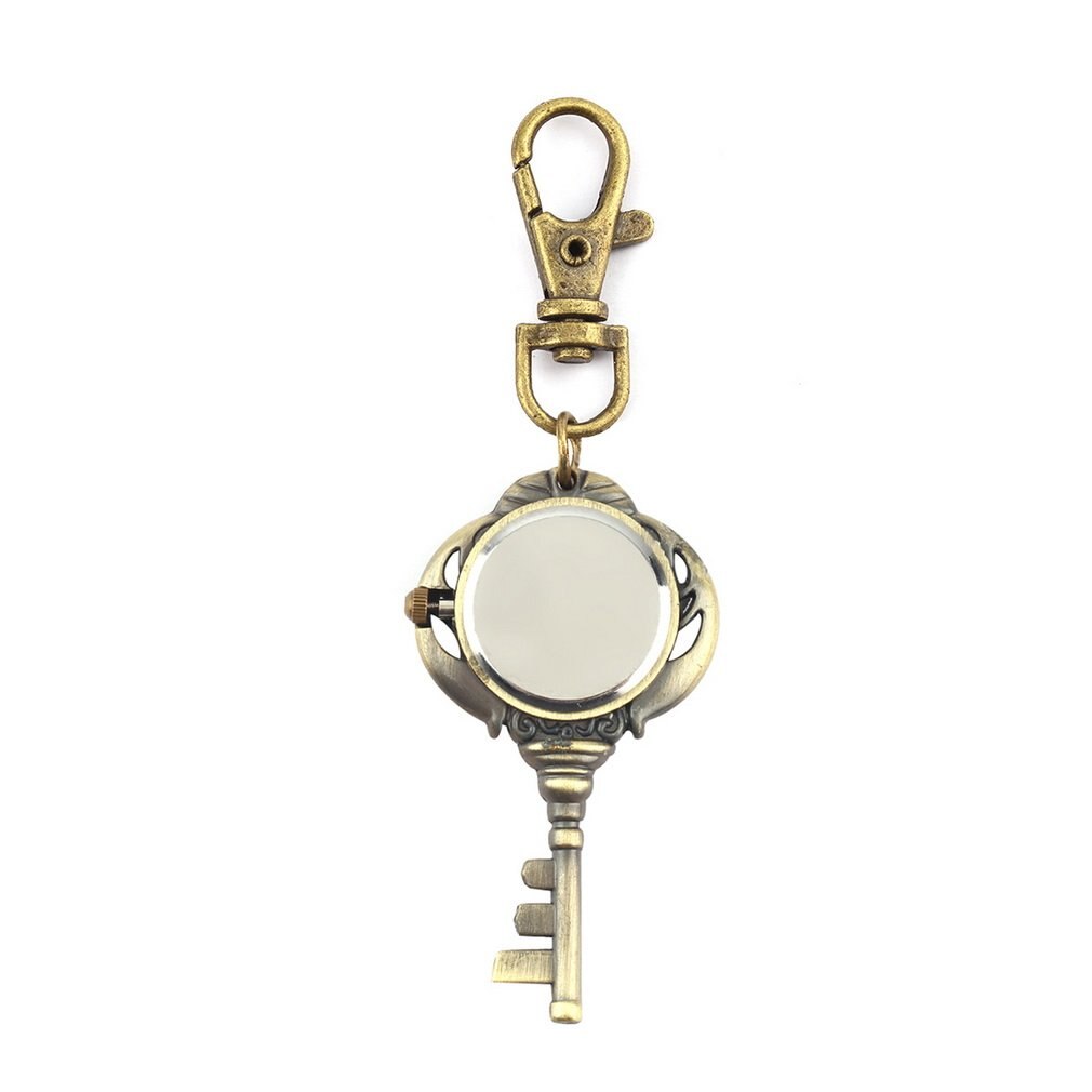 Vintage Antique Stainless Steel Quartz Pocket Watch Keychain Key Chain Watch