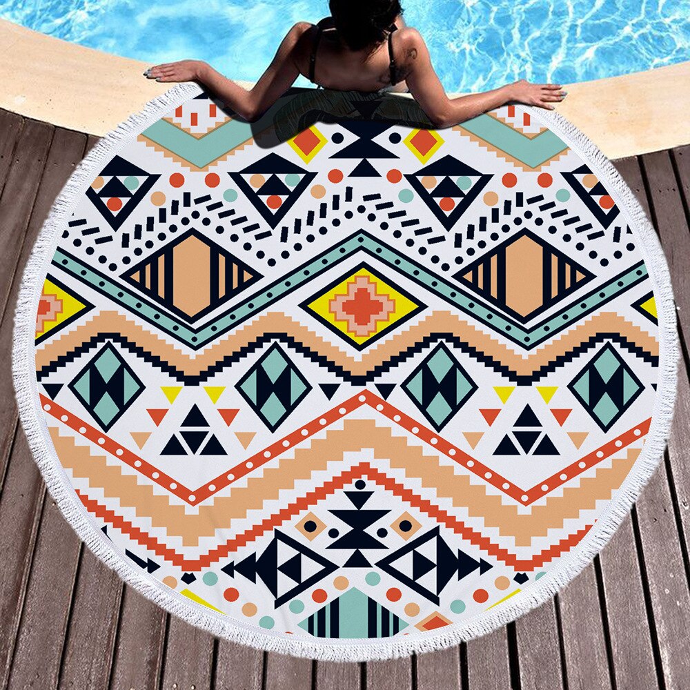 Grande Serviette De Plage en microfibre, motif géométrique, style Boho, ronde, colorée, épaisse, en tissu éponge, pour l'été