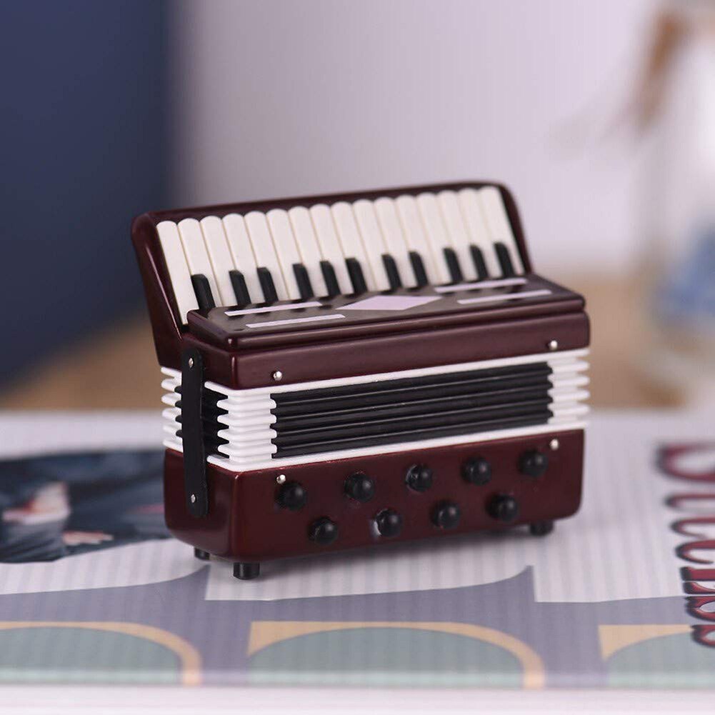 Mini acordeón en miniatura, accesorios portátiles, adornos de decoración, plástico exquisito, caja de almacenamiento, modelo de acordeón, 1 ud.