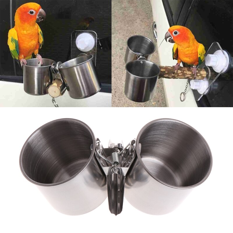 QBLEEV Vogel-Futter- & Wasserstation – Edelstahl, 2 Schalen Mit Clip Für Käfig & Ständer