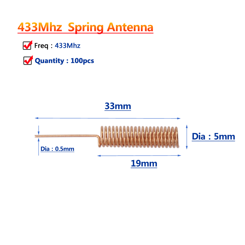 100Stck 433MHz Lora Antenne - 2~3dBi gewinnen - Interne Kupfer Helikal Antenne - IP67 Wasserdicht - Signal Booster: Weiß