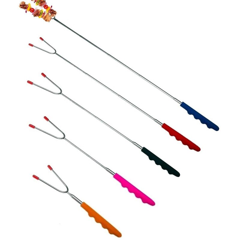 1 PCS Barbecue Tool Stainless Steel Telescopic Barbecue Fork Outdoor Camping Grilled Sausage Grilling Fork: Default Title