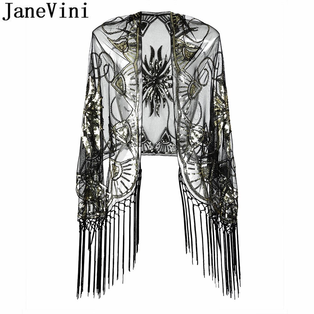 Janevini bling sølv paljetter brudesjal wraps kapper perler gull bolero paljett estola dusk skuldertrekk for kvinner aftenkjole