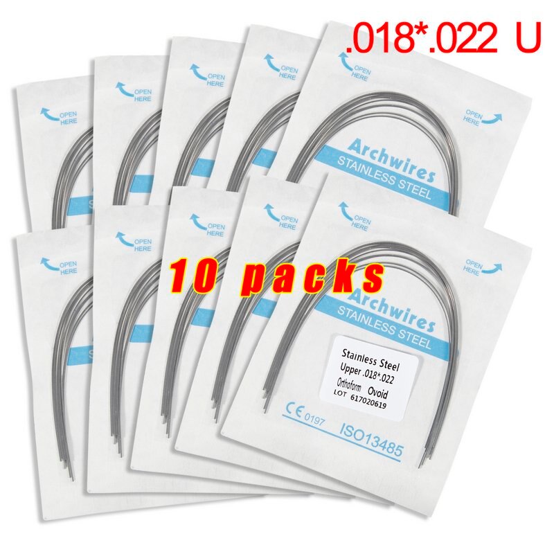 Lot de 10 arcs orthodontiques dentaires en acier inoxydable, forme rectangulaire, forme ovoïde, outil dentaire u/l, équipement dentaire: 10 pack 18 22u