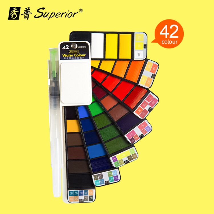 Superior 18/25/33/42 Solid Watercolor Paint Set With Water Brush Pen Foldable Travel Water Color Pigment For Draw: 42 colors