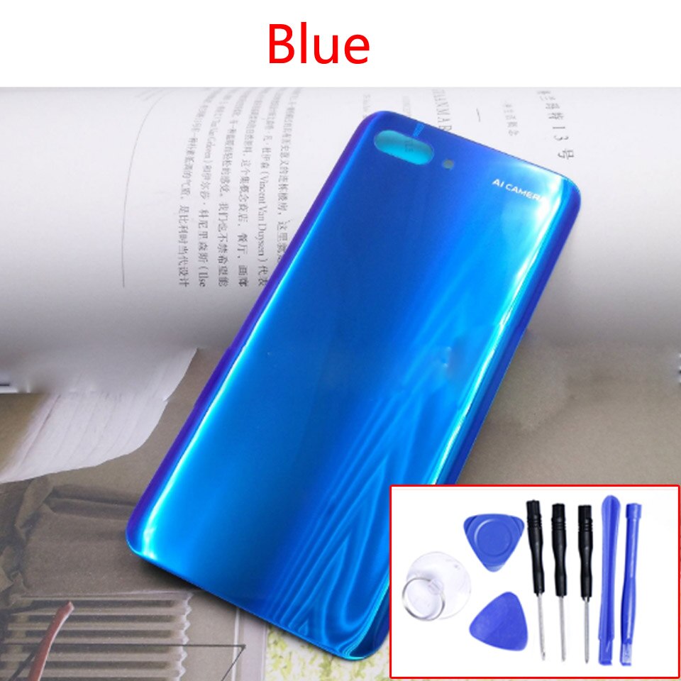 Para huawei honor 10 traseira da bateria de vidro capa porta traseira habitação caso para honor10 COL-AL00 al10 tl00 chassi escudo substituição: Blue-With tool