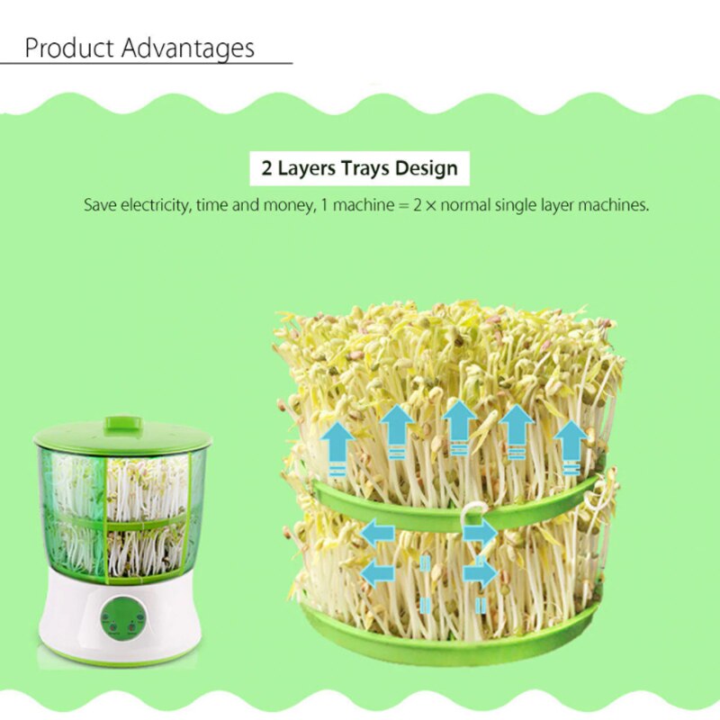 DIY Bean Sprout Maker Thermostat Green Vegetable Seedling Growth Bucket Automatic Bud Electric Sprouts Germinator Machine 110V