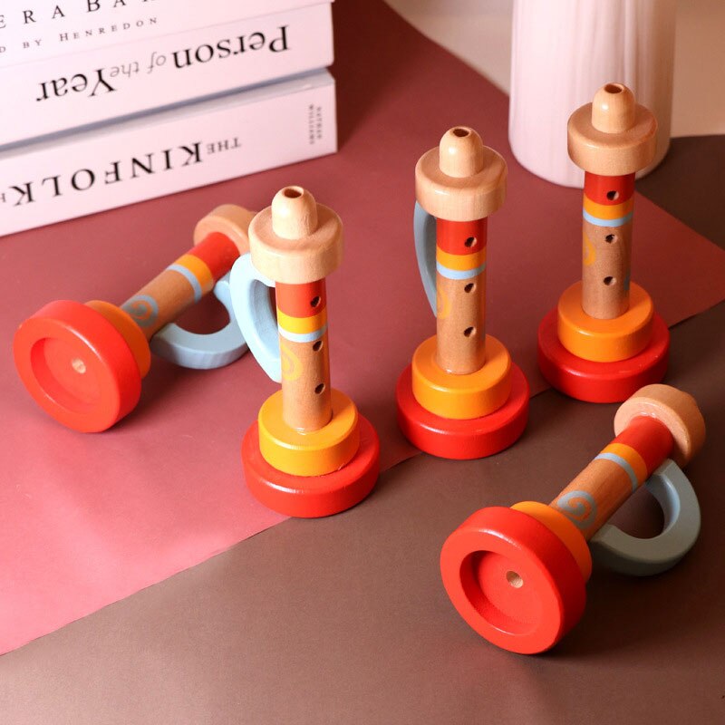 Färgglad trämusik babyleksaker spädbarn spelar trumpet grepp träning tidiga pedagogiska leksaker förälder-barn leker roligt spel