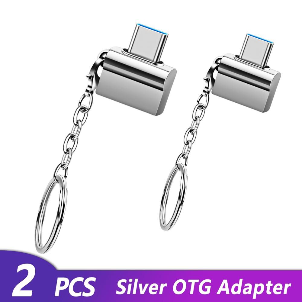 Otg Type C Adapter Usb Naar Type-C Converter Voor Mobiele Telefoon Tablet Draagbare Usb C 2.0 Plug Lading data Schijf Connector: 2 Silver Type C Plug