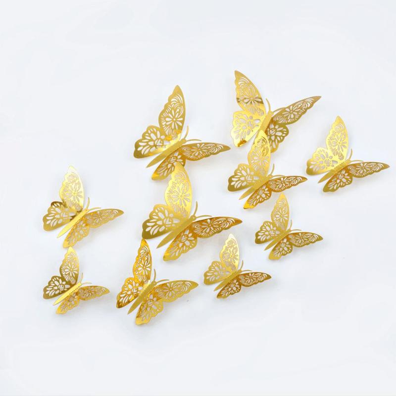 Set van 12 stuks 3d muurstickers vlinder hol papier zilver voor koelkastdecoratie goud gratis stickers feest bruiloft  i2 x 2