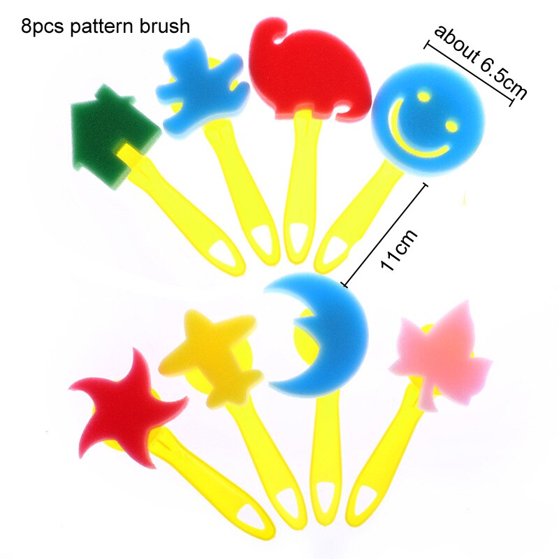 1 Set School Stationery Supplies Rotate Spin Sponge Art Drawing Roller Plastic Handle Painting Supplies Craft Tool For Kids: 8pcs pattern brush