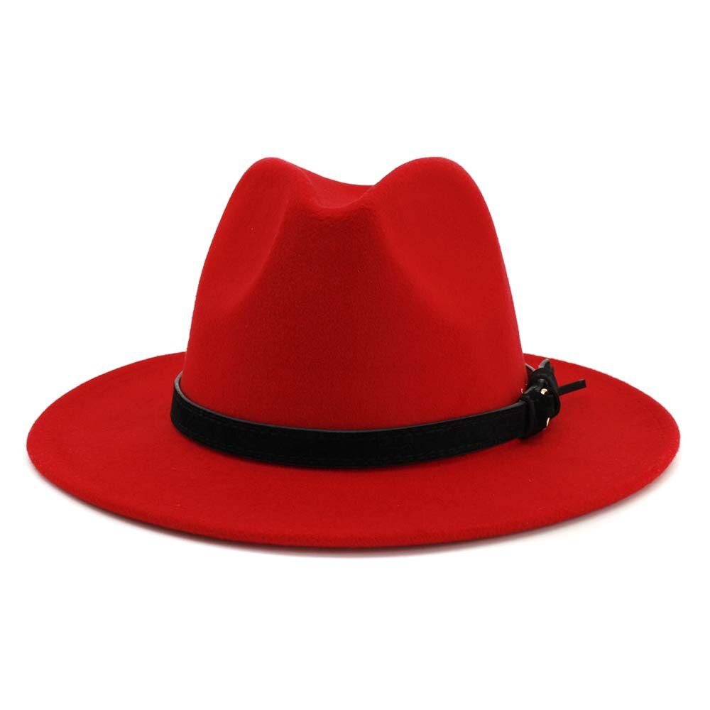 Vintage sommar bred brätte fedorahatt kvinnor lädersnöre imitation ylle jazzhatt keps chapeau för resor