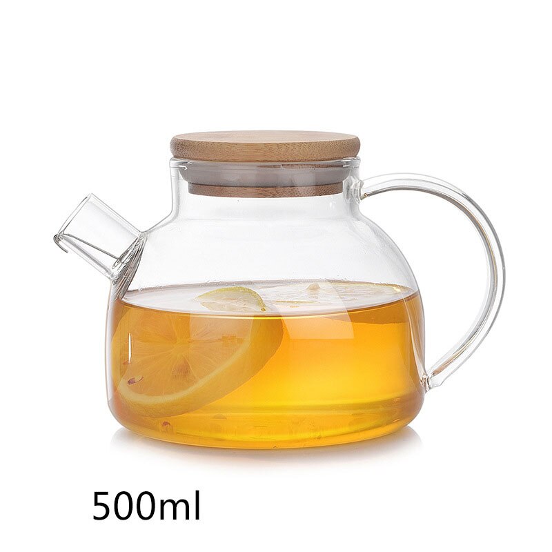 Tea Pot Set Heat Resistant Glass Tea Water Pot With Wooden Cover Coffee Tea Heating Cold Kettle Cup Tea Set