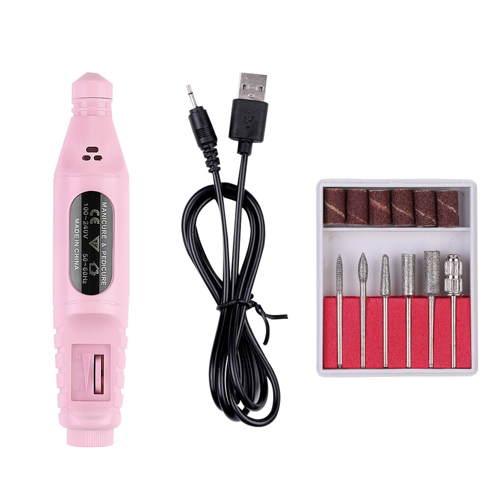 Uñas Tipo de rotulador pulidor Cable USB portátil de uñas manicura del arte de pulido amoladora máquina ABS 3 colores uñas arte pulidor salón herramientas: pink