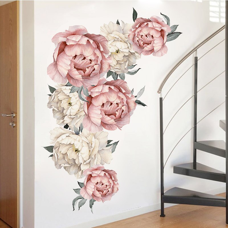 Large Peony Rose Flower Art Wall Sticker Living Room Home Background DIY Decal Bedroom Decoration Wall Decals